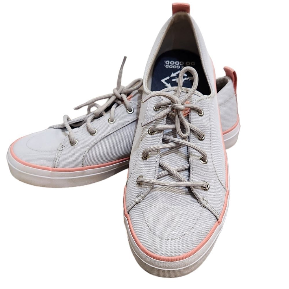 Sperry Crest Vibe Seacycled Lace Up Neutral Sneakers Grey Pink Memory Foam